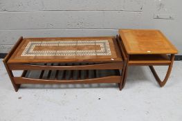 A 20th century teak tiled coffee table together with a Nathan teak lamp table