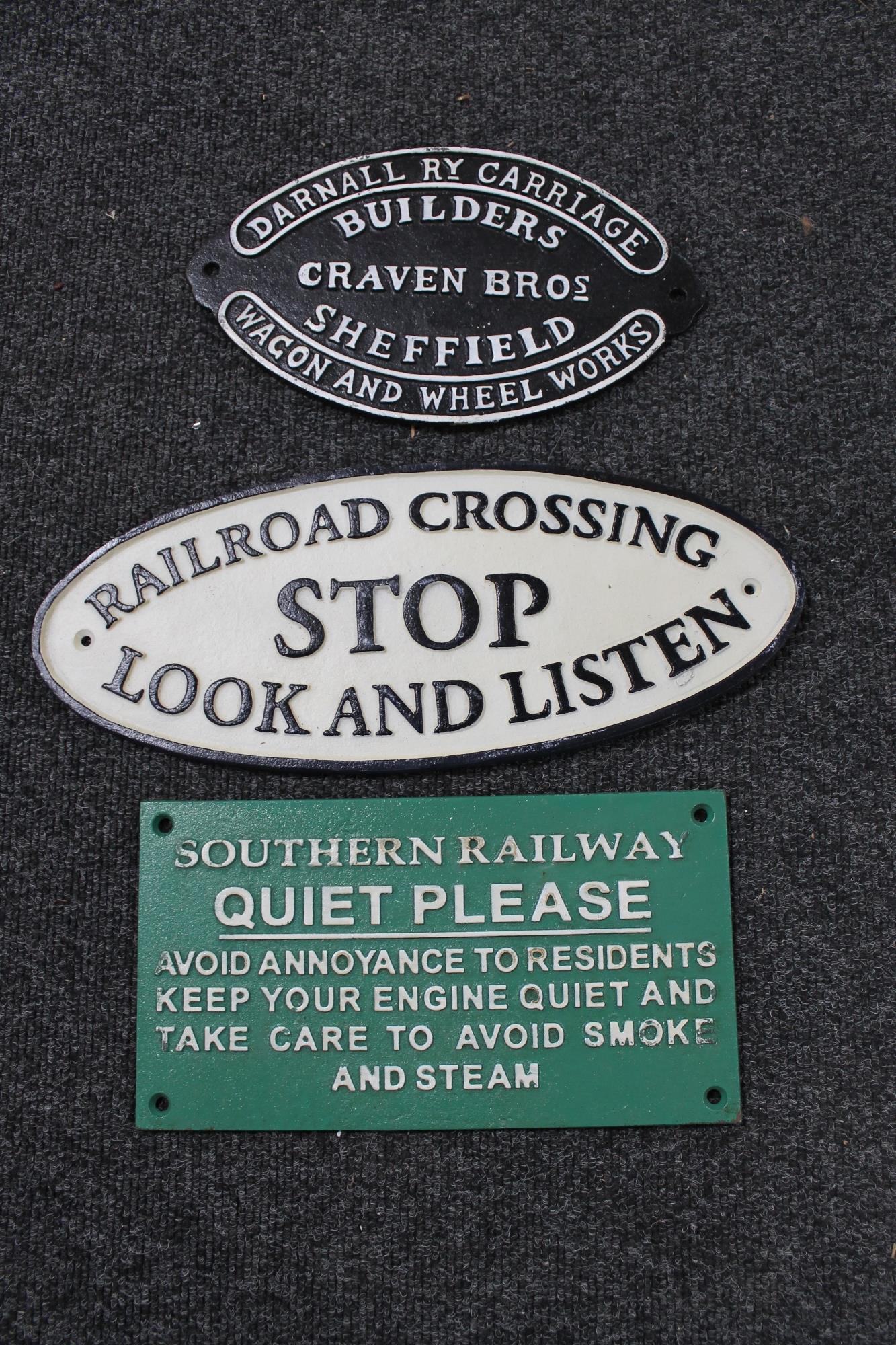 Three cast iron railway notices