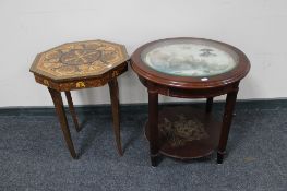 An octagonal musical occasional table together with a further nautical theme occasional table
