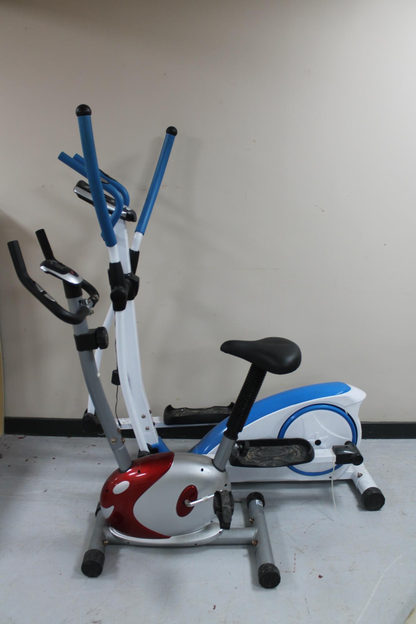 An Elliptical strider and an exercise bike