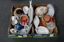 Two boxes of dinner ware, plates and bowls,