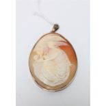 An antique 9ct rose gold cameo pendant depicting Leda and the Swan