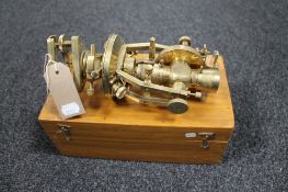 A brass surveyor's sextant in fitted box