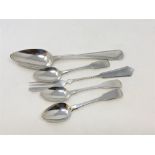 Three Georgian sterling silver teaspoons, 61g gross, together with a Dutch silver spoon and a fork,