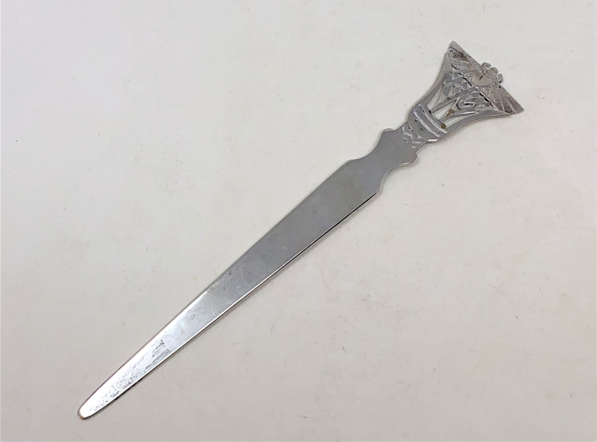 A continental silver bookmark in the Egyptian Revival taste, length 17cm.
