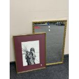 A gilt framed mirror together with a framed G.