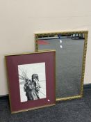 A gilt framed mirror together with a framed G.