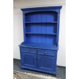 A Royal Blue painted pine kitchen dresser