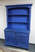 A Royal Blue painted pine kitchen dresser