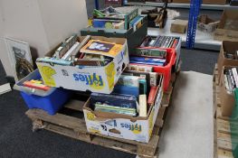 A pallet of hardback books - wood working, dictionaries, reference,