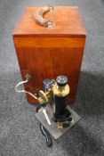 A service microscope by W Watson of London in fitted box