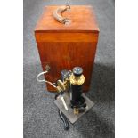 A service microscope by W Watson of London in fitted box