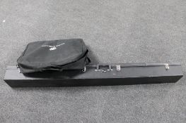A Stagg electric upright bass carry case together with an Ledi 3 x 2 RGB Star cloth