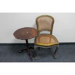 A mahogany tripod pedestal table together with a French bergere bedroom chair