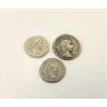 Two Roman Empire Septimius Severus silver denarius and a Gordian III silver denarius.