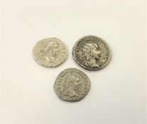 Two Roman Empire Septimius Severus silver denarius and a Gordian III silver denarius.