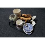 A tray of Beswick lion and lioness (a/f), Wade Sunderland mug, Tunstall planter,