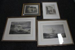 Four hand coloured topographical prints including scenes of Tynemouth, Cullercoats,