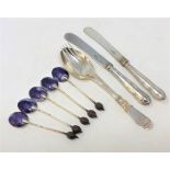 A set of five silver and enamel coffee spoons (a/f),