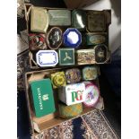 Two boxes of assorted tins, Ringtons,