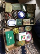 Two boxes of assorted tins, Ringtons,