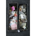 A large selection from a retired watch repairer in two large boxes including movements,