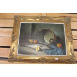 A continental school gilt framed still life oil on canvas,