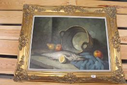 A continental school gilt framed still life oil on canvas,