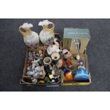 Two boxes of tourist dolls, Pendelfin figures, beer stein,