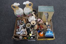 Two boxes of tourist dolls, Pendelfin figures, beer stein,