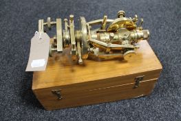 A brass surveyor's sextant in fitted box