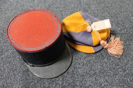 A 20th century British school boys cap with tassel together with a French peak hat