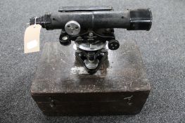 A vintage surveyor's theodolite in fitted box by Watts of London