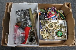 A box of military buttons, ammunition shells, medal ribbons, interesting military collectable's,