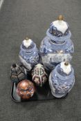 A tray of six oriental lidded vases