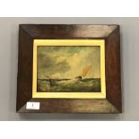 W J K Bond (19th century) : Sailing boat in choppy water, oil on canvas, 19.5 cm x 14.