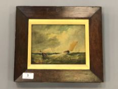 W J K Bond (19th century) : Sailing boat in choppy water, oil on canvas, 19.5 cm x 14.