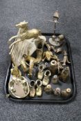 A tray of 20th century brass animal figures,