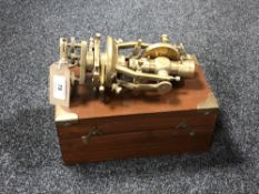 A brass surveyor's sextant in fitted box