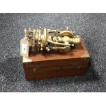 A brass surveyor's sextant in fitted box