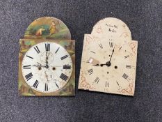 Two 19th century hand painted longcase clock faces