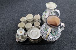 A tray of sixteen piece Denby stoneware coffee service together with a Tranquilline pottery vase