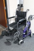 A folding wheel chair together with a mobility walking aid