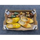 A box of six pairs of wooden clogs including mid century vintage clogs