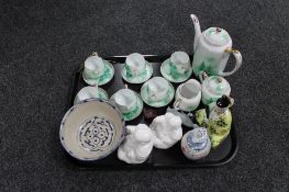 A tray of fifteen piece Japanese eggshell tea service, Japanese figures,