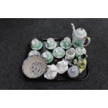 A tray of fifteen piece Japanese eggshell tea service, Japanese figures,