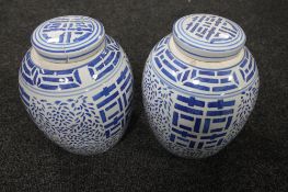 Two Chinese blue and white temple jars (a/f)