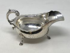 A silver sauce boat on three hoof feet, London marks CONDITION REPORT: 246.6g.