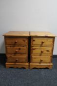 A pair of pine three drawer chests