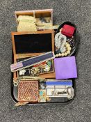 A tray of costume jewellery, jewellery boxes,